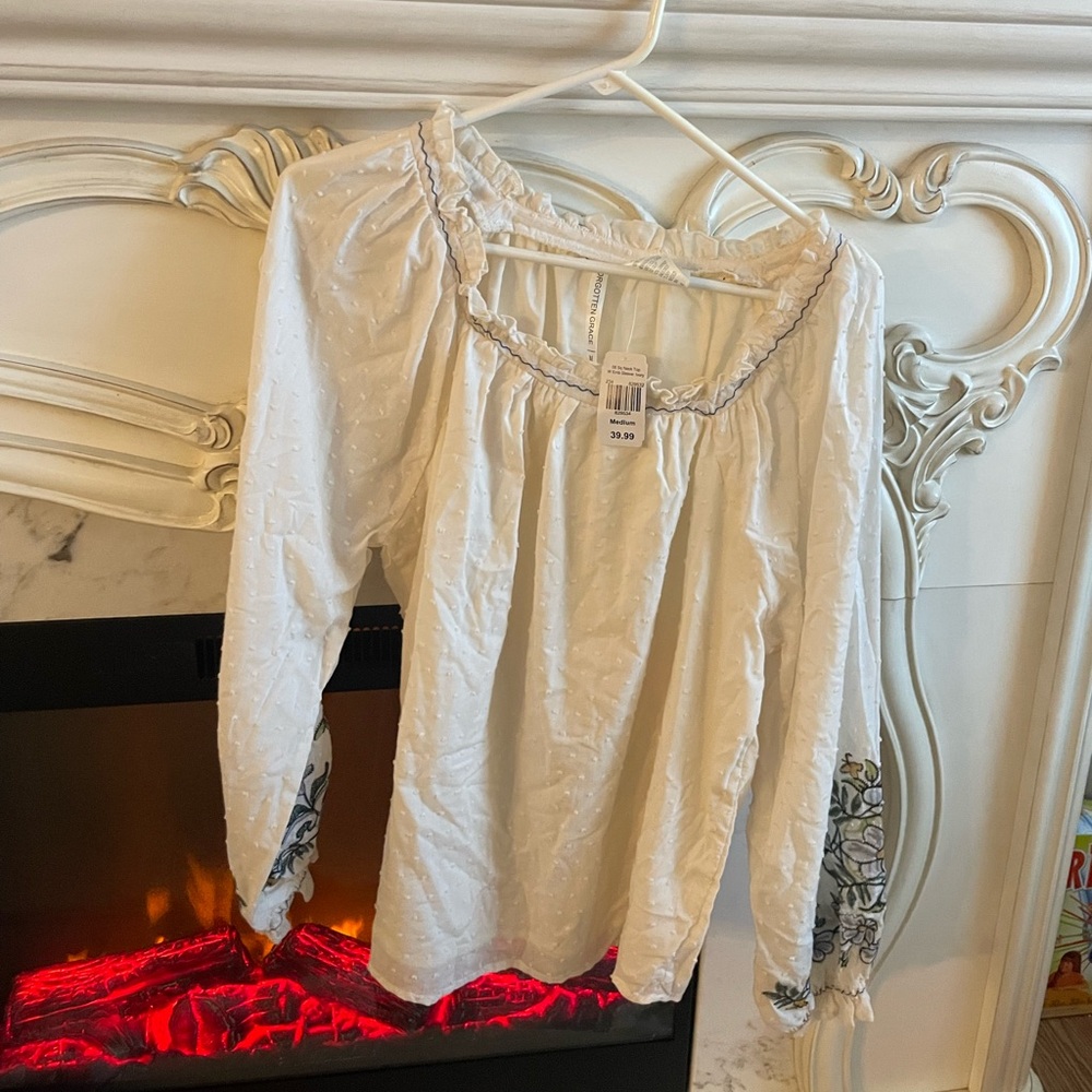 Ivory Embroidered Blouse with Floral Accents